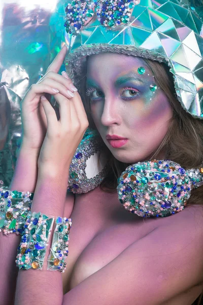 Body art kép - musical a lány a hologram helme lány — Stock Fotó