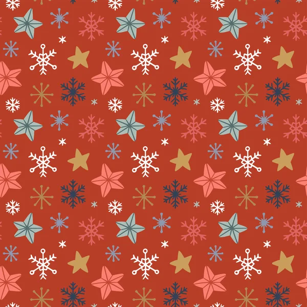 Natal Sem Costura Padrão Com Estrelas Multicoloridas Flocos Neve Fundo — Vetor de Stock