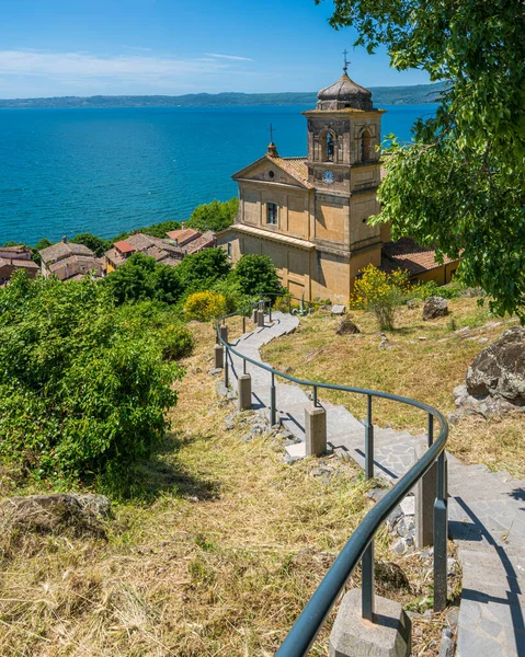 Bela Vista Panorâmica Trevignano Romano Com Vista Para Lago Bracciano — Fotografia de Stock