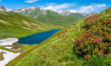 Küçük Saint Bernard Geçidi 'nde güzel bir manzara Bir yaz öğleden sonra, İtalya ve Fransa arasında.