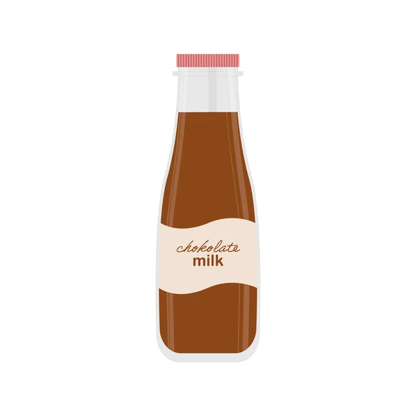 Bottiglia di vetro di latte al cioccolato su sfondo bianco. Illustrazione vettoriale. Esecuzione realistica. Firma, distintivo. Per un uso diffuso della stampa e del web. — Vettoriale Stock