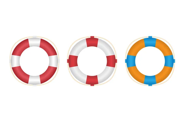 Set of lifebuoys of different colors. Vector illustration isolated on white. Realistic execution. Icon, sign, design element. For various design purposes. — Stock Vector