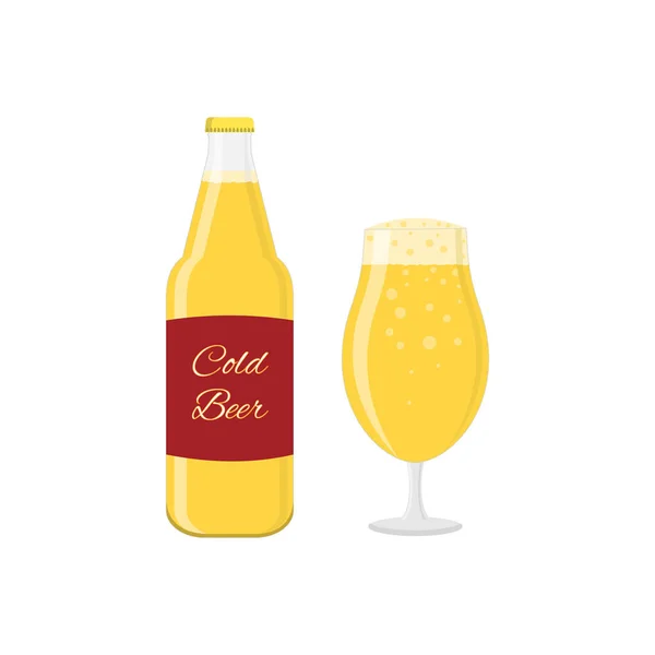 Garrafa de cerveja e vidro com cerveja isolada no fundo branco. Close-up. Ícone, sinal, símbolo. Para uma grande variedade de aplicações de design. — Vetor de Stock