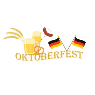 Geleneksel Oktoberfest festivaline adanmış vektör illüstrasyonu. Açık sarı arkaplan. Pankart, poster, imza.