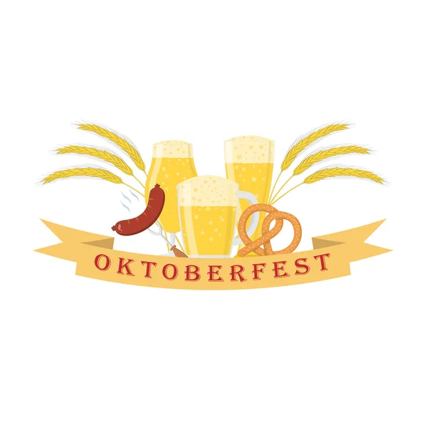 Εικονογράφηση διάνυσμα αφιερωμένη στο παραδοσιακό φεστιβάλ Oktoberfest. Ανοιχτό κίτρινο φόντο. Banner, αφίσα, πινακίδα. — Διανυσματικό Αρχείο