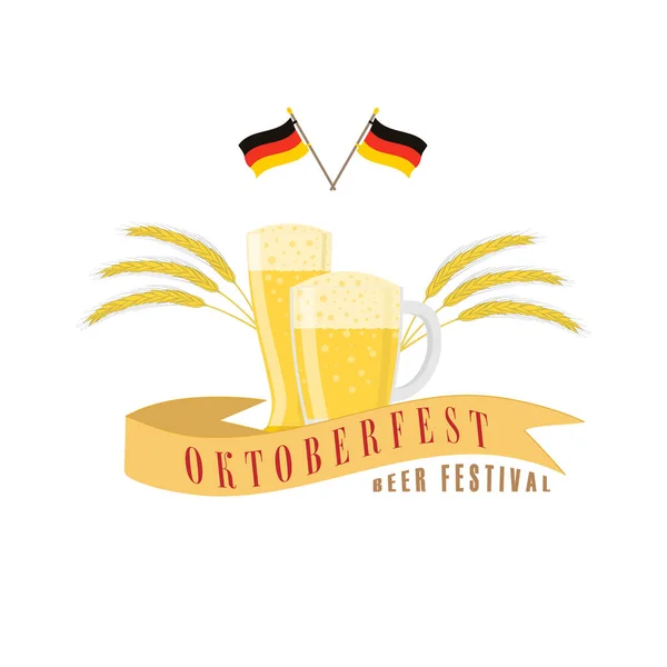 A hagyományos Oktoberfest fesztiválnak szentelt vektorillusztráció. Világossárga háttér. Banner, poszter, aláírás. — Stock Vector