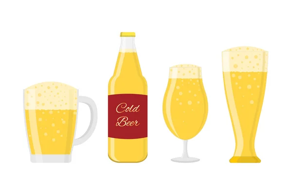 Vektor sör készlet elszigetelt fehér. Palack, bögre és szemüveg sörrel. A legkülönbözőbb formatervezési alkalmazásokhoz. — Stock Vector