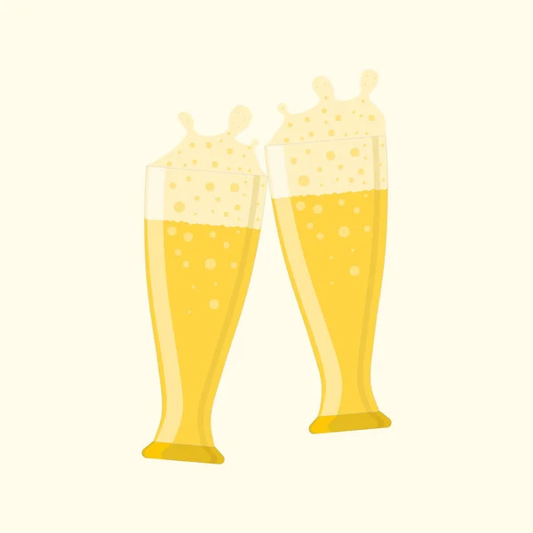Két pohár koccintó sör. Vektor illusztráció világossárga háttérrel. Ikon. Írja alá. Különböző tervezési célokra. — Stock Vector