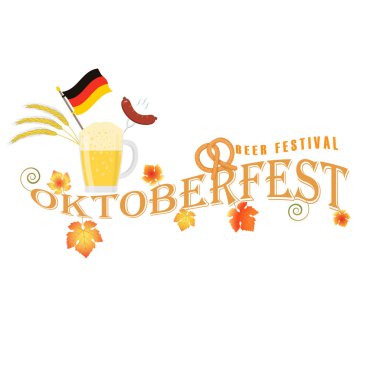 Geleneksel Oktoberfest festivaline adanmış vektör illüstrasyonu. Beyaz arka plan. Pankart, poster, imza.