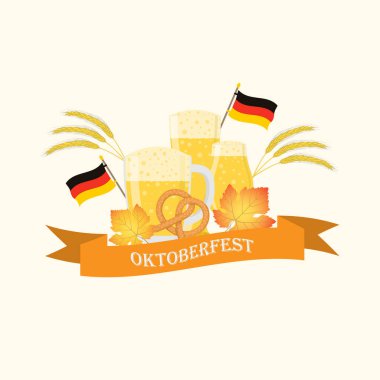 Geleneksel Oktoberfest festivaline adanmış vektör illüstrasyonu. Beyaz arka plan. Pankart, poster, imza.