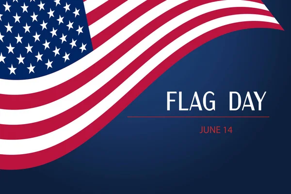 Εικονογράφηση διάνυσμα αφιερωμένη στην Ημέρα της Σημαίας των Ηνωμένων Πολιτειών. Κυματιστή σημαία σε σκούρο μπλε φόντο. Banner, αφίσα, πινακίδα. — Διανυσματικό Αρχείο