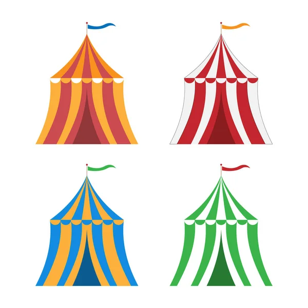 Ensemble vectoriel de tentes de festival en différentes couleurs. Icône, signe, symbole. Design plat. Pour divers usages de conception en impression et sur le web. — Image vectorielle