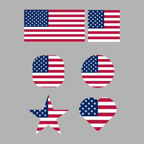 Vektor-Set von USA-Flaggen. Ikone, Schild, Plakat. Für eine breite Palette von Designanwendungen. — Stockvektor