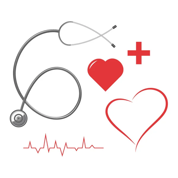 Tıbbi semboller yerleştirildi. Vektör illüstrasyonu beyaza izole edildi. Tasarımda çok çeşitli uygulamalar için.