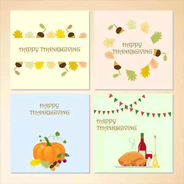 Happy Thanksgiving day. Postcard, holiday party invitation, poster. Vector illustration on colorful backgrounds. — Stock Vector