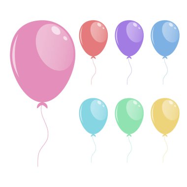 Beyaz arka planda izole edilmiş çok renkli balonlar. Vektör çizimi. Simge, işaret, tasarım elemanı. Çeşitli tasarım amaçları için.