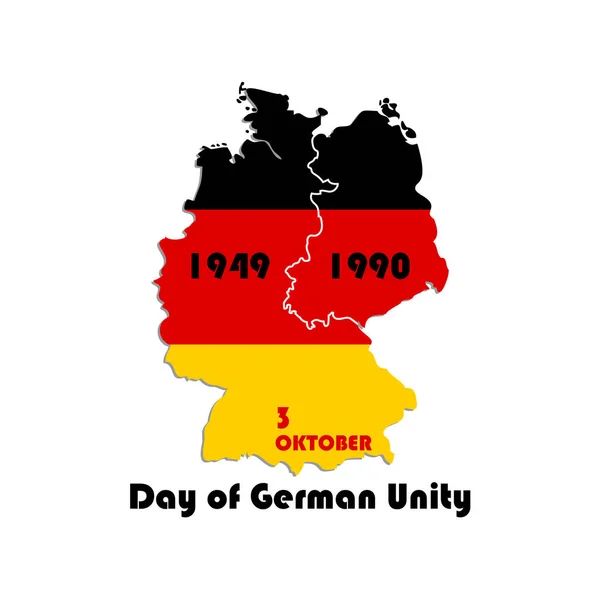 Illustrazione vettoriale dedicata al giorno dell'unità tedesca. Bandiera tedesca nella mappa del paese. Manifesto, striscione, firma. — Vettoriale Stock