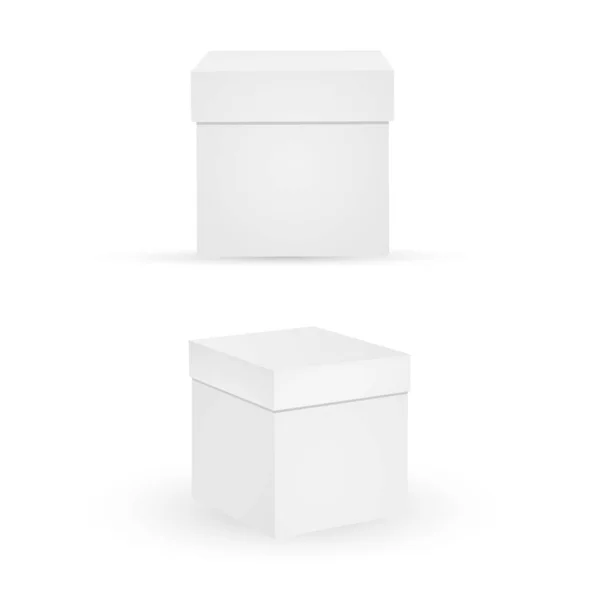 Scatole regalo quadrate in cartone isolate su sfondo bianco. In due proiezioni. Illustrazione vettoriale. Modelli per il design. — Vettoriale Stock