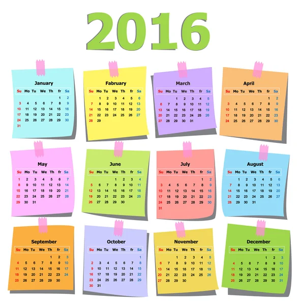 Calendario colorido 2016 — Vector de stock