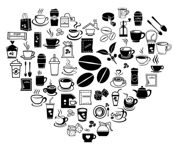 Zestaw ikon serca kawy — Wektor stockowy