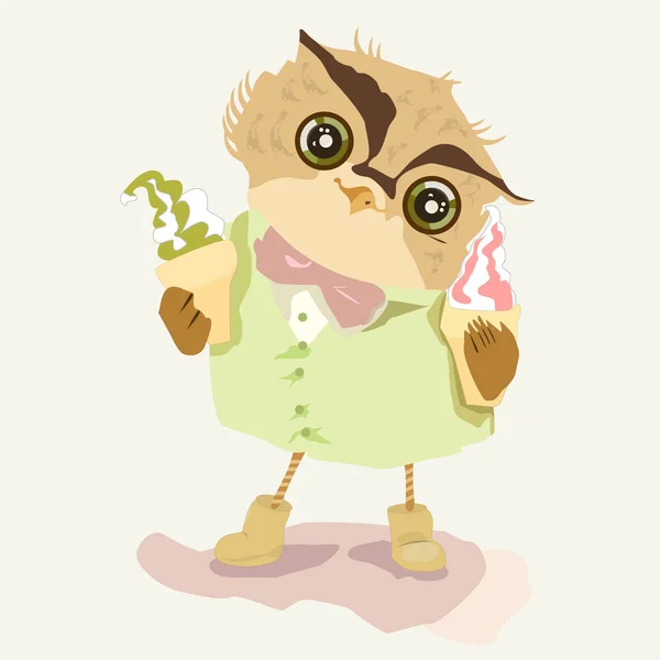 Hibou avec crème glacée — Image vectorielle