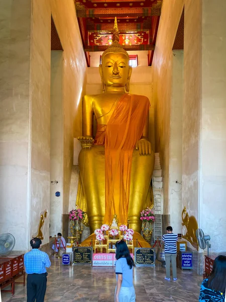 Suphanburi Tailândia Maio 2021 Estátua Buda Grande Ouro Wat Lelai — Fotografia de Stock