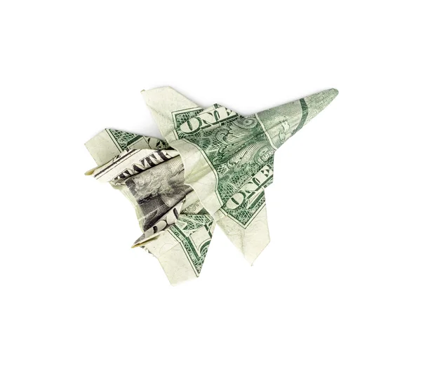 Dolar origami stíhačce izolované — Stock fotografie