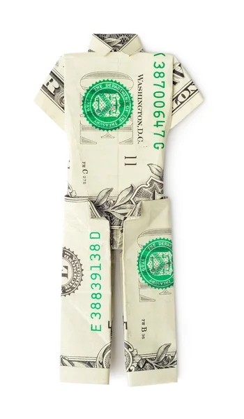 Dollar origami t-shirt with pants isolated — Stock Photo, Image