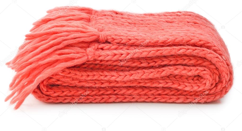 Red knitted scarf folded isolated 