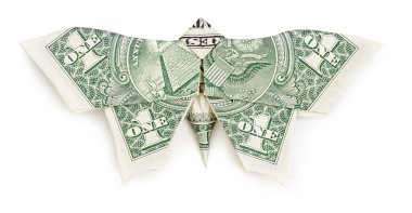 Beyaz arka plan üzerinde izole Doları origami kelebek