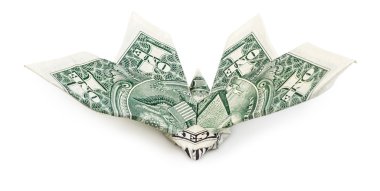 Doları origami kelebek izole önden görünümü