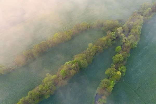 Vue Aérienne Paysage Agricole Avec Des Champs Avec Une Route — Photo