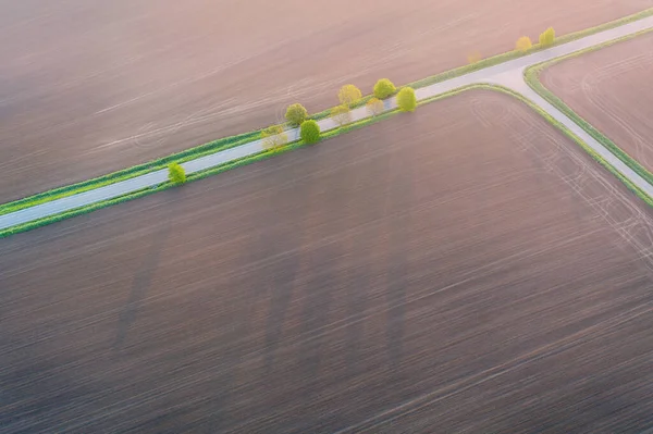 Luftaufnahme Einer Landwirtschaftlichen Landschaft Mit Feldern Und Einer Landstraße Neben — Stockfoto