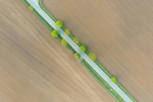 Luftaufnahme Einer Landwirtschaftlichen Landschaft Mit Feldern Und Einer Landstraße Neben — Stockfoto
