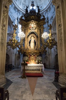 Scenic view of Church in Spain. Beautiful summer sunny look of old catholic cathedral.