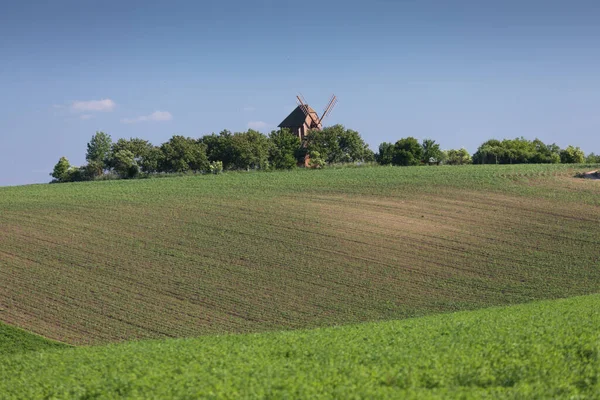 Dramatic Sunset Agricultural Landscape Aerial Shot Countryside Landscape Summer Spring — Stock Photo, Image