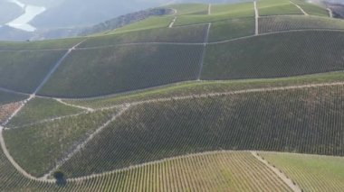 Dramatic sunset over the agricultural landscape Aerial shot, countryside landscape during summer or spring time. Fields and meadows in Moravia, Czech republic. Sunset time