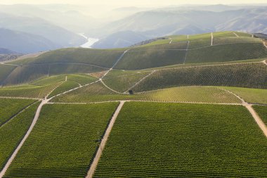 Dramatic sunset over the agricultural landscape Aerial shot, countryside landscape during summer or spring time. Fields and meadows in Moravia, Czech republic. Sunset time
