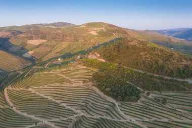 Dramatic sunset over the agricultural landscape Aerial shot, countryside landscape during summer or spring time. Fields and meadows in Moravia, Czech republic. Sunset time