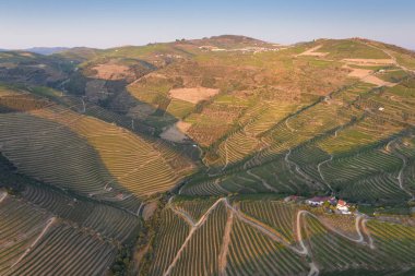 Dramatic sunset over the agricultural landscape Aerial shot, countryside landscape during summer or spring time. Fields and meadows in Moravia, Czech republic. Sunset time