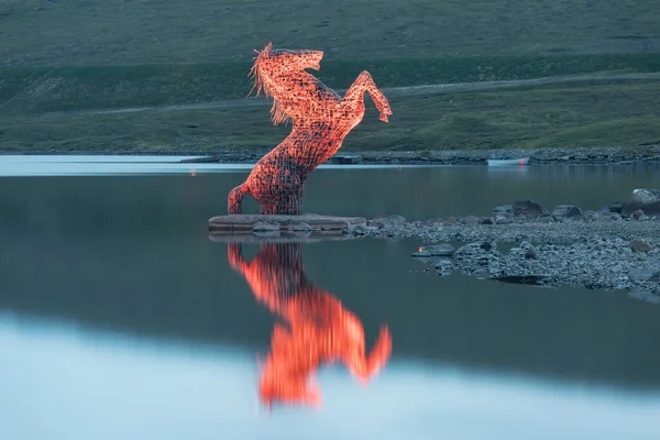 赤い馬の川や美術品の美しい眺め — ストック写真