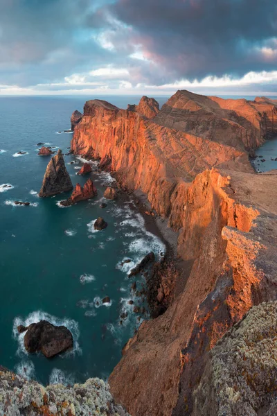 Panoramik manzara, Portekiz 'in Algarve kentindeki Lagos yakınlarında kayaların üzerinden uçan martılarla Ponta da Piedade. Kayalıklar, deniz ve plajlar, Algarve bölgesi, Portekiz. Yaz mevsiminde muhteşem manzara.