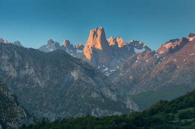 Naranjo de Bulnes, İspanya 'nın Asturias eyaletinin Picos de Europa kentinde yer alan bir kireçtaşı zirvesidir. Milli parkta gün doğumunda güzel renkler.