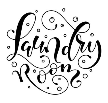 Çamaşır odası harfleri, beyaz arkaplanda izole edilmiş siyah hat yazısı, vektör illüstrasyonu