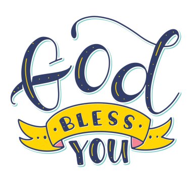 Tanrı seni korusun, Hristiyan el yazısı. Dini harfler, renkli vektör çizimi beyaz arkaplanda izole edildi