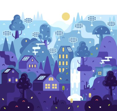 Düz çizgi film stilinde vektör çizimi - güneş panelleri - alternatif enerji kavramı