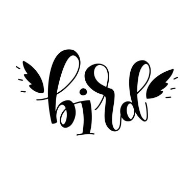 Kanatlı kuş el yazısı, beyaz arkaplanda izole edilmiş siyah vektör çizimi.