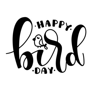 Beyaz arkaplanda izole edilmiş Mutlu kuş günü siyah vektör illüstrasyonu.