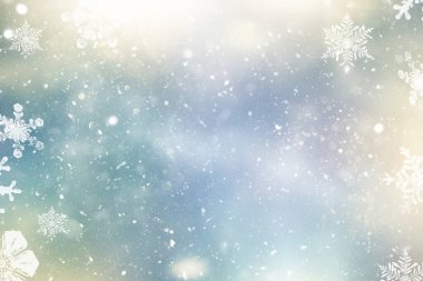 Kar taneleri ve parıltılarla dolu bir tatil geçmişi. Soyut bayram tatili.