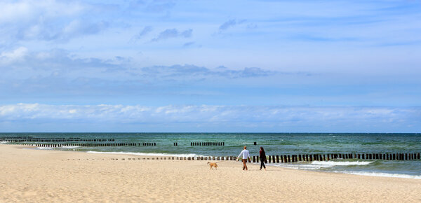 Couple walking along a beach